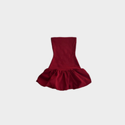 strapless red mini dress balloon skirt bubble hem bodycon slim fit statement short puff poof tube dress drop waist flare everyday date night semi-stretchy lined form fitting international slow fashion mported independent designer brand small business sustainable ethical 