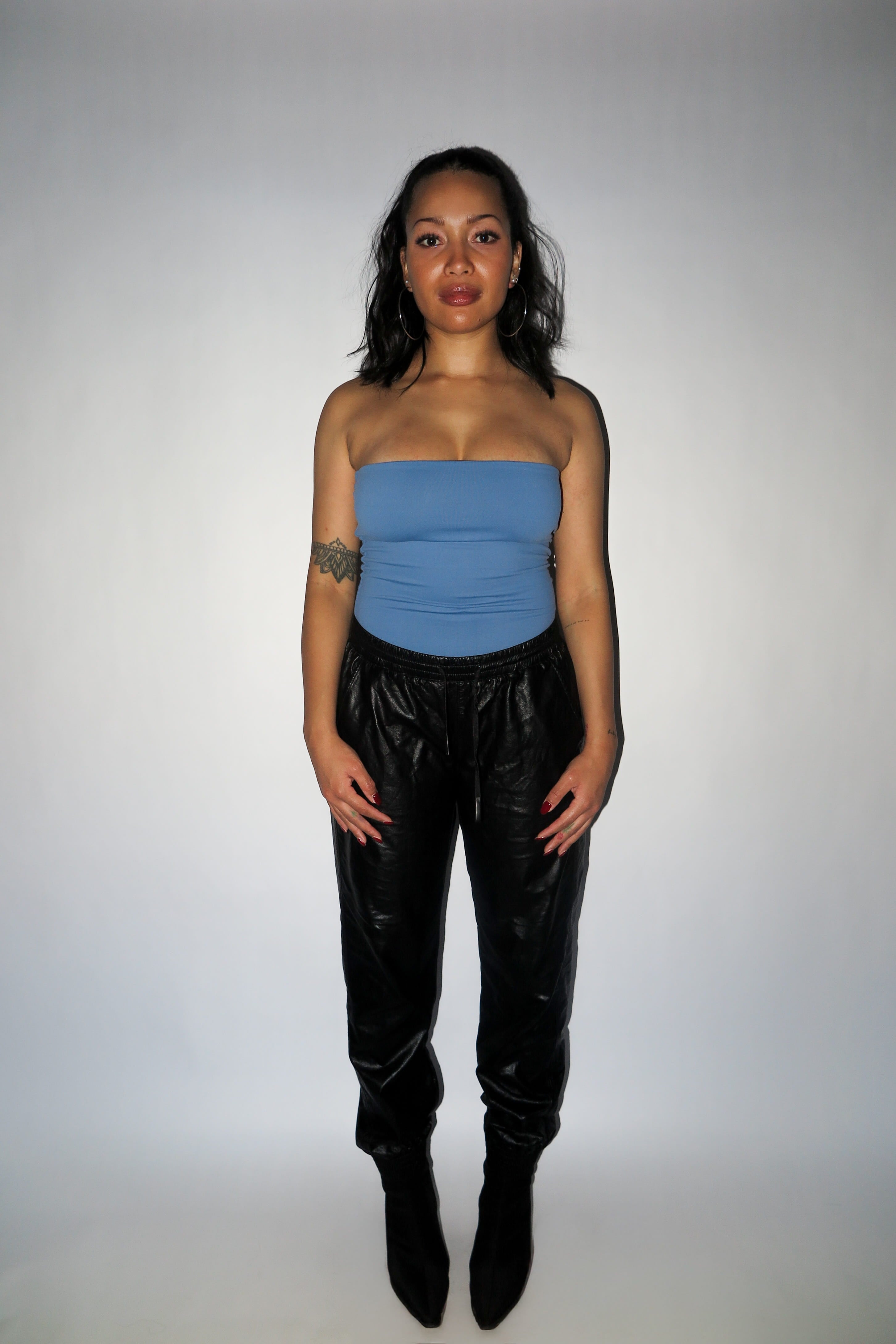 blue basic bodysuit strapless tube top one piece leotard stretchy yunifz xalapa monterrey mexico slow fashion international global handmade