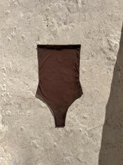 brown basic bodysuit strapless tube top one piece leotard stretchy yunifz xalapa monterrey mexico slow fashion international global handmade