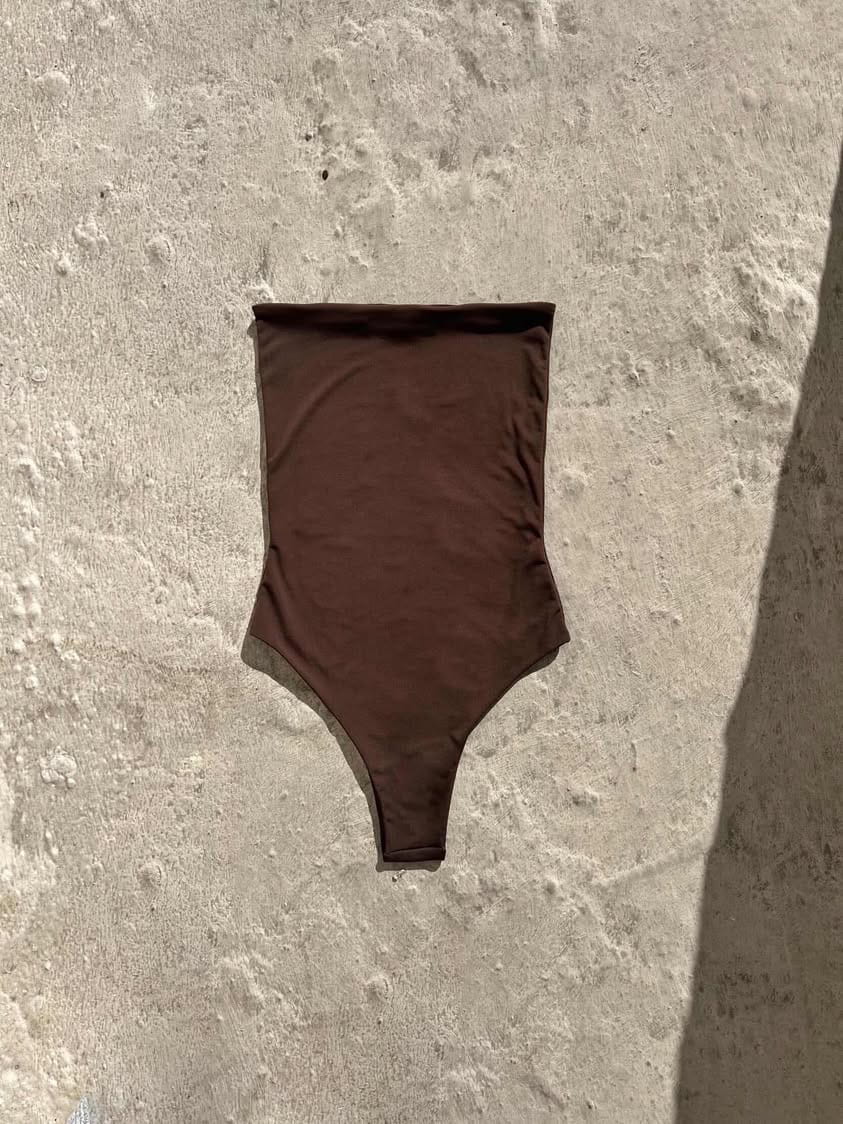 brown basic bodysuit strapless tube top one piece leotard stretchy yunifz xalapa monterrey mexico slow fashion international global handmade