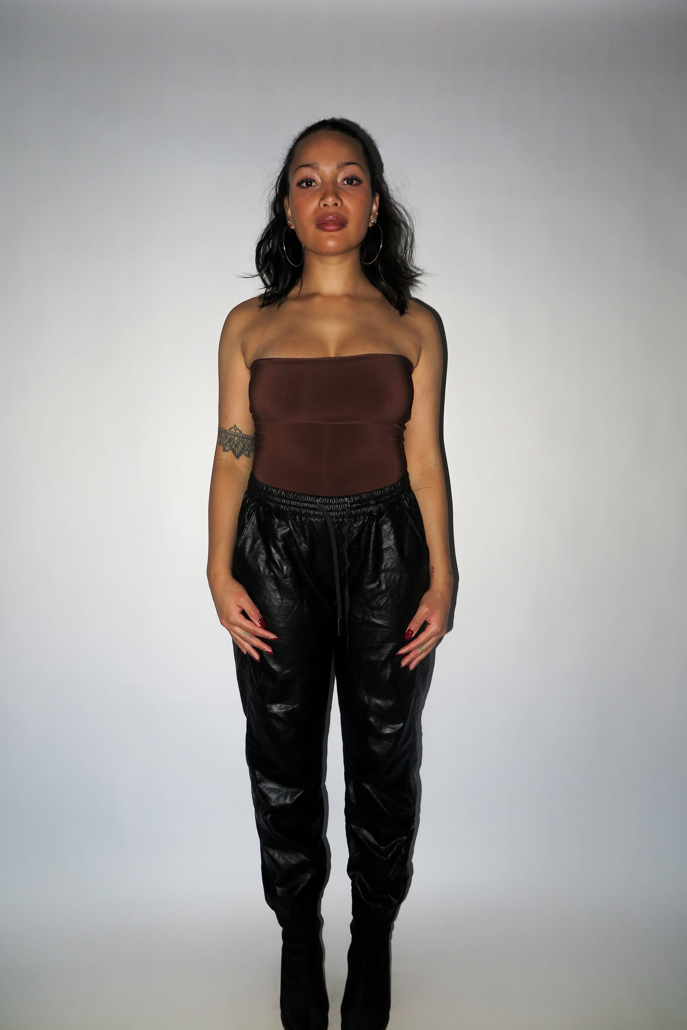 brown basic bodysuit strapless tube top one piece leotard stretchy yunifz xalapa monterrey mexico slow fashion international global handmade