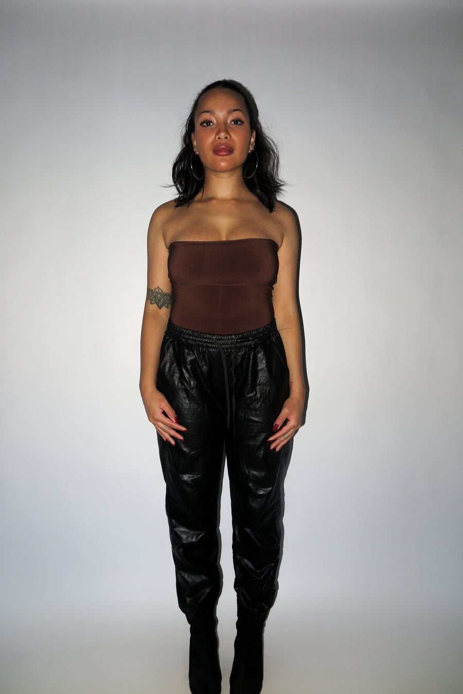 brown basic bodysuit strapless tube top one piece leotard stretchy yunifz xalapa monterrey mexico slow fashion international global handmade