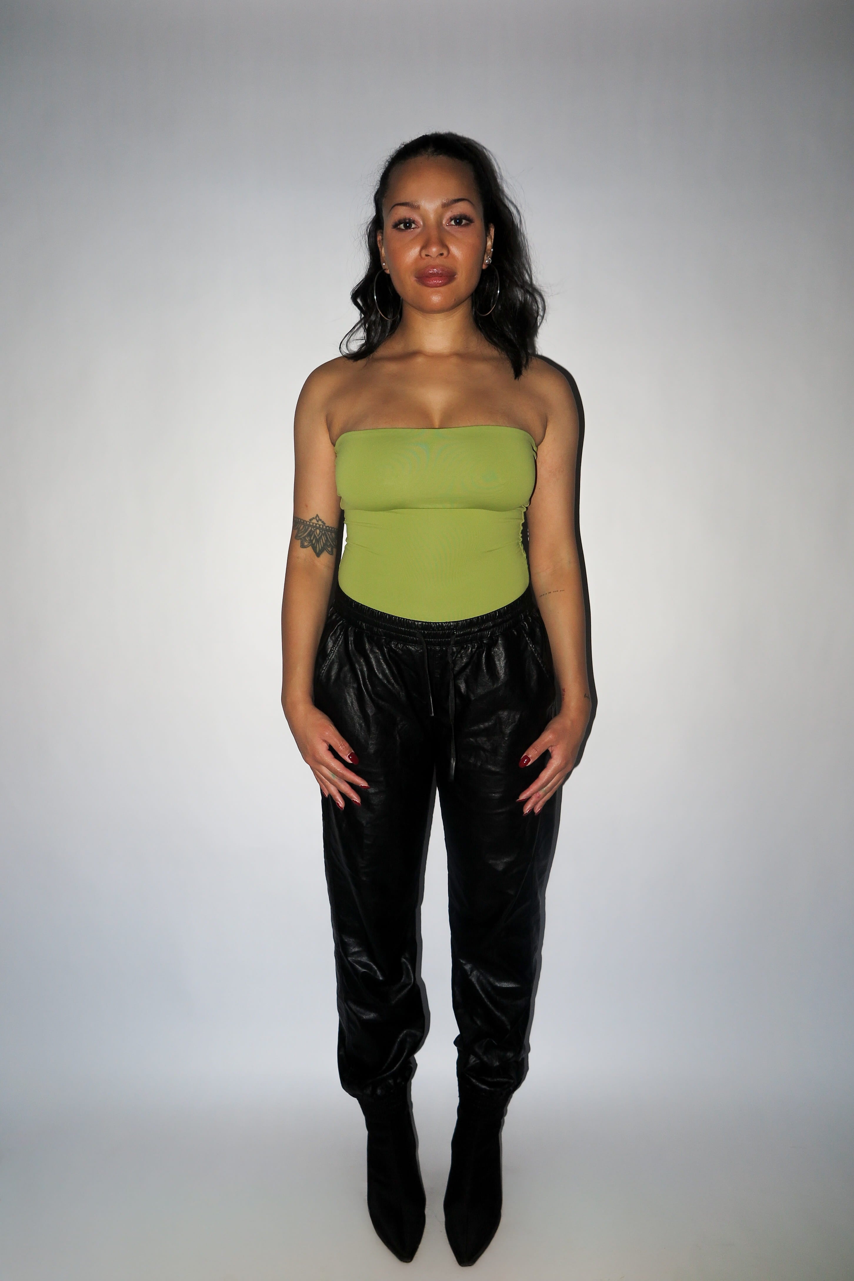 green basic bodysuit strapless tube top one piece leotard stretchy yunifz xalapa monterrey mexico slow fashion international global handmade