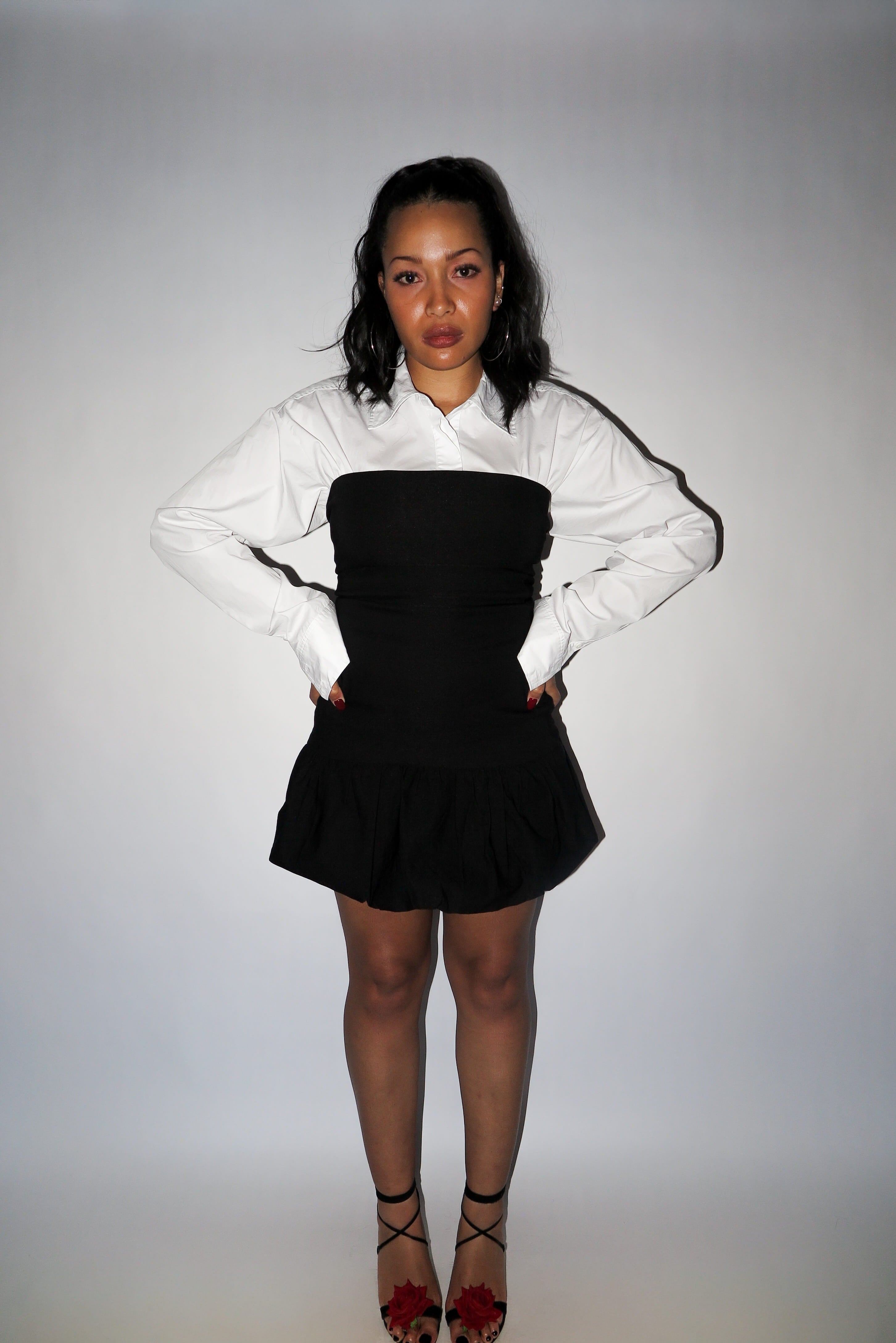 strapless black mini dress balloon skirt  bubble hem bodycon slim fit statement short puff poof tube dress drop waist flare everyday date night semi-stretchy lined form fitting international slow fashion mported independent designer brand small business sustainable ethical yunifz xalapa mexico