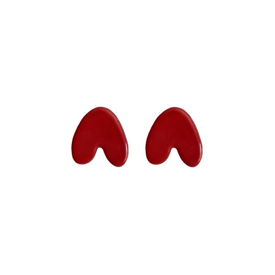 Blanca Olmos Studio Alma Earrings Red upside down heart shape hand made spain albacete stud ceramic stainless steel international slow fashion emerging designer global brand free delivery independent imported imitation costume jewelry accessory