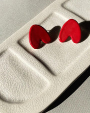 Blanca Olmos Studio Alma Earrings Red upside down heart shape hand made spain albacete stud ceramic stainless steel international slow fashion emerging designer global brand free delivery independent imported imitation costume jewelry accessory