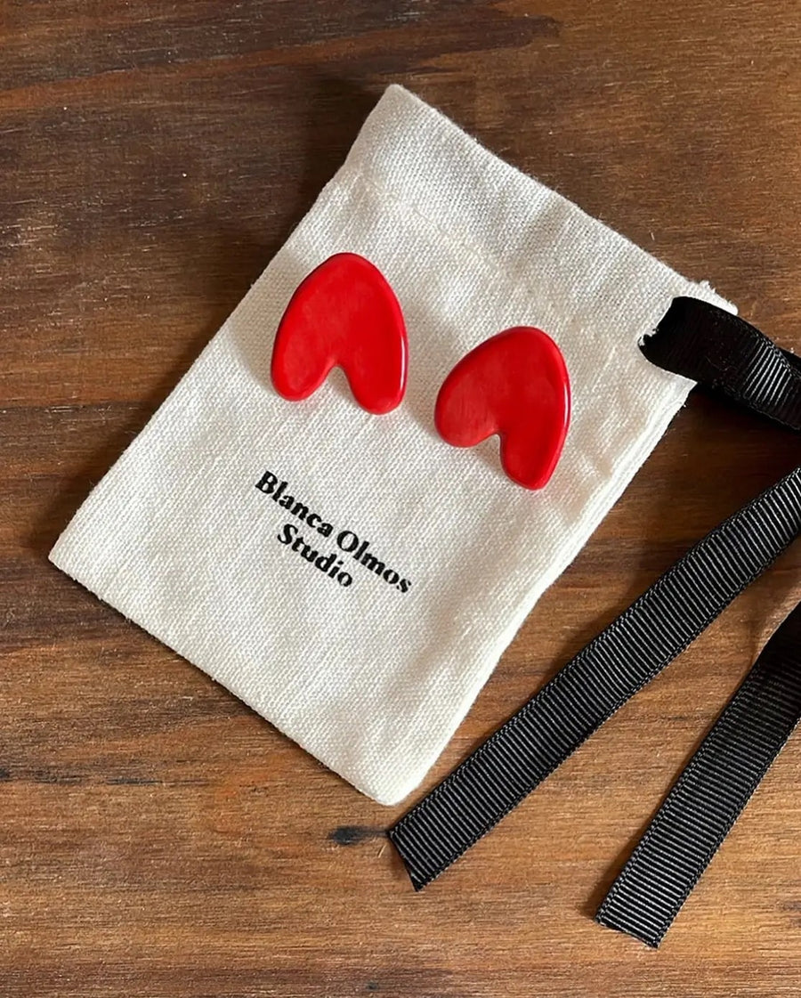 Blanca Olmos Studio Alma Earrings Red upside down heart shape hand made spain albacete stud ceramic stainless steel international slow fashion emerging designer global brand free delivery independent imported imitation costume jewelry accessory
