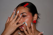 Blanca Olmos Studio Alma Earrings Red upside down heart shape hand made spain albacete stud ceramic hair clip red accessory barrette glazed glossy stainless steel international slow fashion emerging designer global brand free delivery independent imported imitation costume jewelry accessory