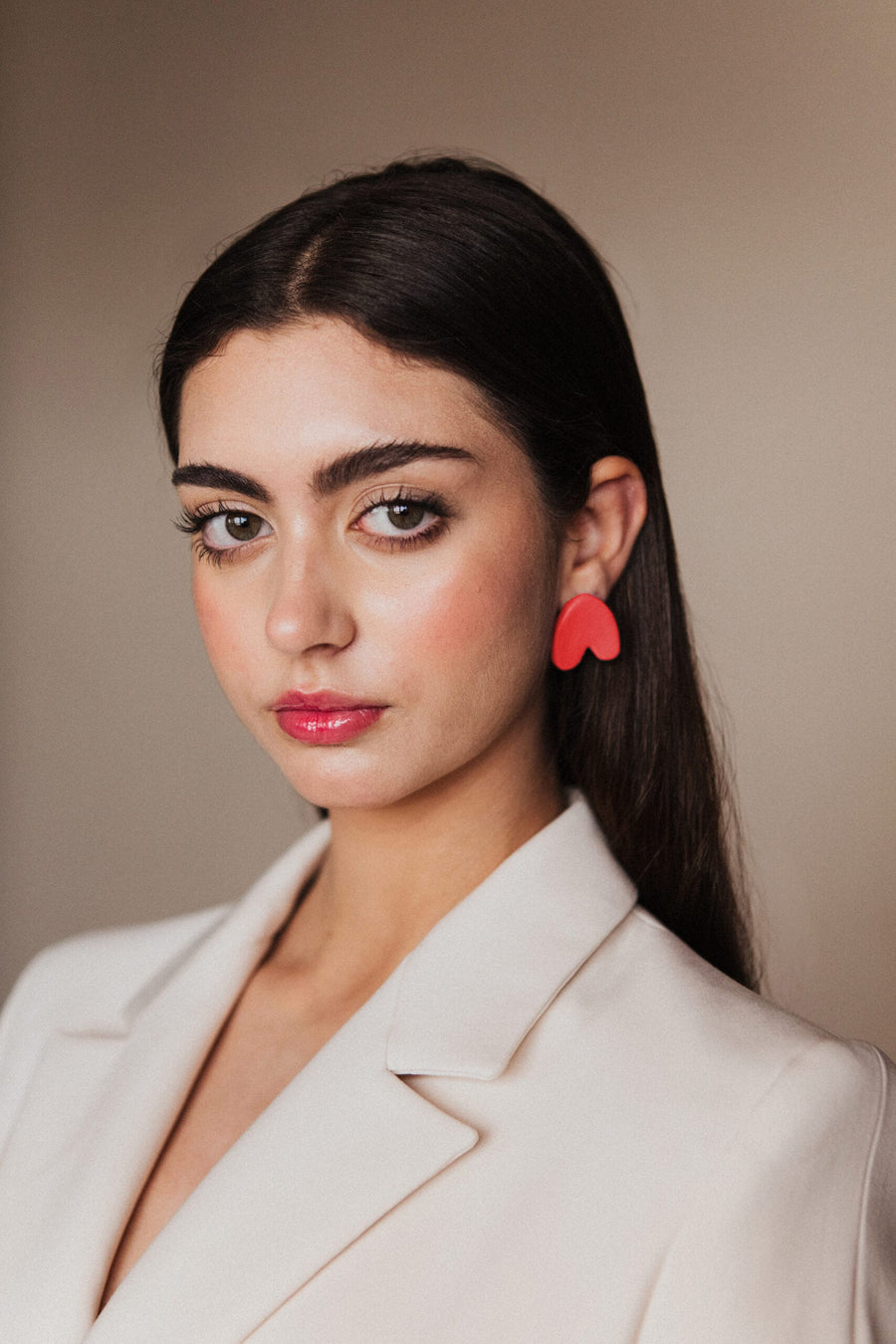 Blanca Olmos Studio Alma Earrings Red upside down heart shape hand made spain albacete stud ceramic stainless steel international slow fashion emerging designer global brand free delivery independent imported imitation costume jewelry accessory