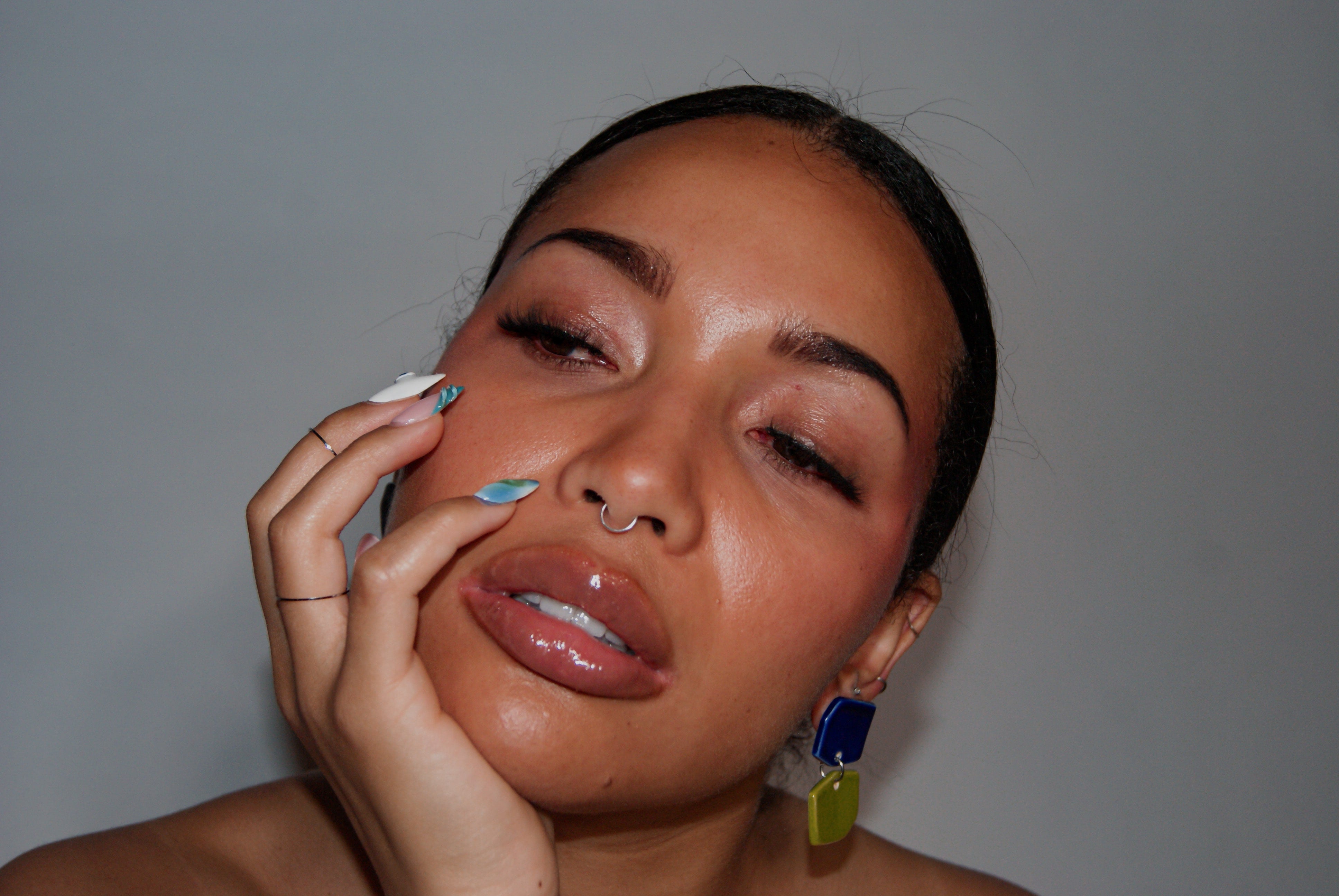 Blanca Olmos Studio Aura Earrings Blue Lime Green drop dangle geometric organic shape hand made spain albacete stud ceramic stainless steel international slow fashion emerging designer global brand free delivery independent imported imitation costume jewelry accessory