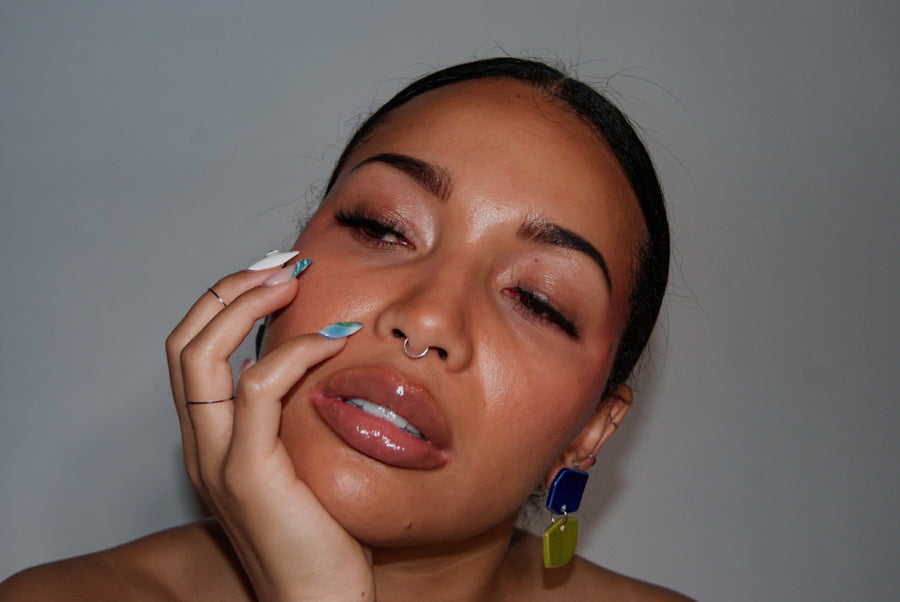 Blanca Olmos Studio Aura Earrings Blue Lime Green drop dangle geometric organic shape hand made spain albacete stud ceramic stainless steel international slow fashion emerging designer global brand free delivery independent imported imitation costume jewelry accessory