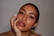 Blanca Olmos Studio Aura Earrings Blue Lime Green drop dangle geometric organic shape hand made spain albacete stud ceramic stainless steel international slow fashion emerging designer global brand free delivery independent imported imitation costume jewelry accessory