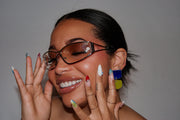 Blanca Olmos Studio Aura Earrings Blue Lime Green drop dangle geometric organic shape hand made spain albacete stud ceramic stainless steel international slow fashion emerging designer global brand free delivery independent imported imitation costume jewelry accessory