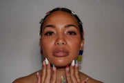 Blanca Olmos Studio Aura Earrings Pink Turquoise Blue Lime Green drop dangle geometric organic shape hand made spain albacete stud ceramic stainless steel hair clip accessory red blue speckled blue white barrette glazed glossy international slow fashion emerging designer global brand free delivery independent imported imitation costume jewelry
