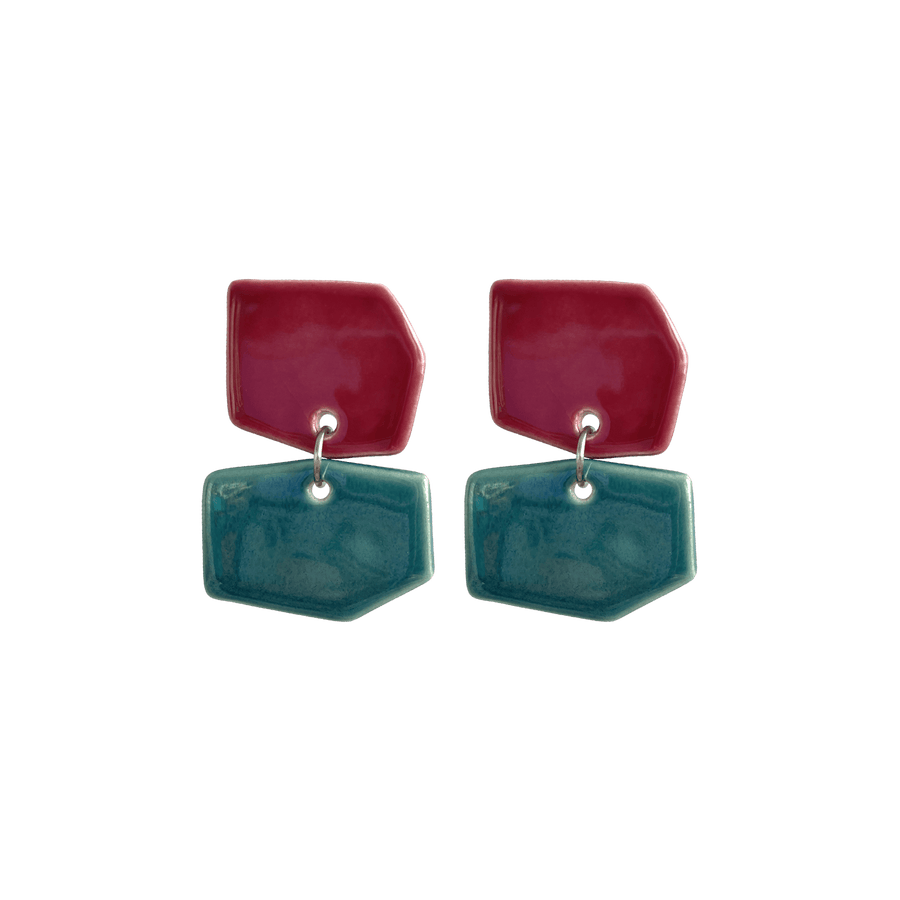 Blanca Olmos Studio Aura Earrings Pink Turquoise drop dangle geometric organic shape hand made spain albacete stud ceramic stainless steel international slow fashion emerging designer global brand free delivery independent imported imitation costume jewelry accessory