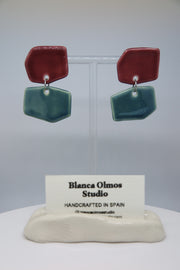 Blanca Olmos Studio Aura Earrings Pink Turquoise drop dangle geometric organic shape hand made spain albacete stud ceramic stainless steel international slow fashion emerging designer global brand free delivery independent imported imitation costume jewelry accessory