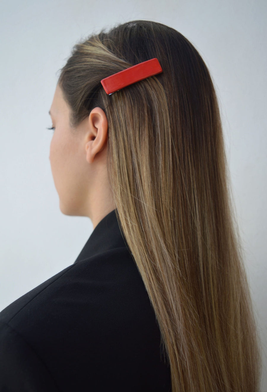 Blanca Olmos Studio Ceramic Hair Clip Accessory Red barrette glazed glossy geometric organic shape hand made spain albacete stainless steel  international slow fashion emerging designer global brand free delivery independent imported