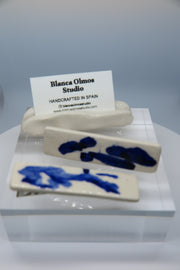 Blanca Olmos Studio Ceramic Hair Clip Blue White pattern hand made spain albacete ceramic stainless steel hair accessory barrette glazed glossy international slow fashion emerging designer global brand free delivery independent imported 