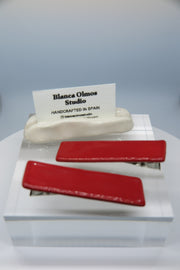 Blanca Olmos Studio Ceramic Hair Clip Red hand made spain albacete ceramic stainless steel hair accessory barrette glazed glossy international slow fashion emerging designer global brand free delivery independent imported 