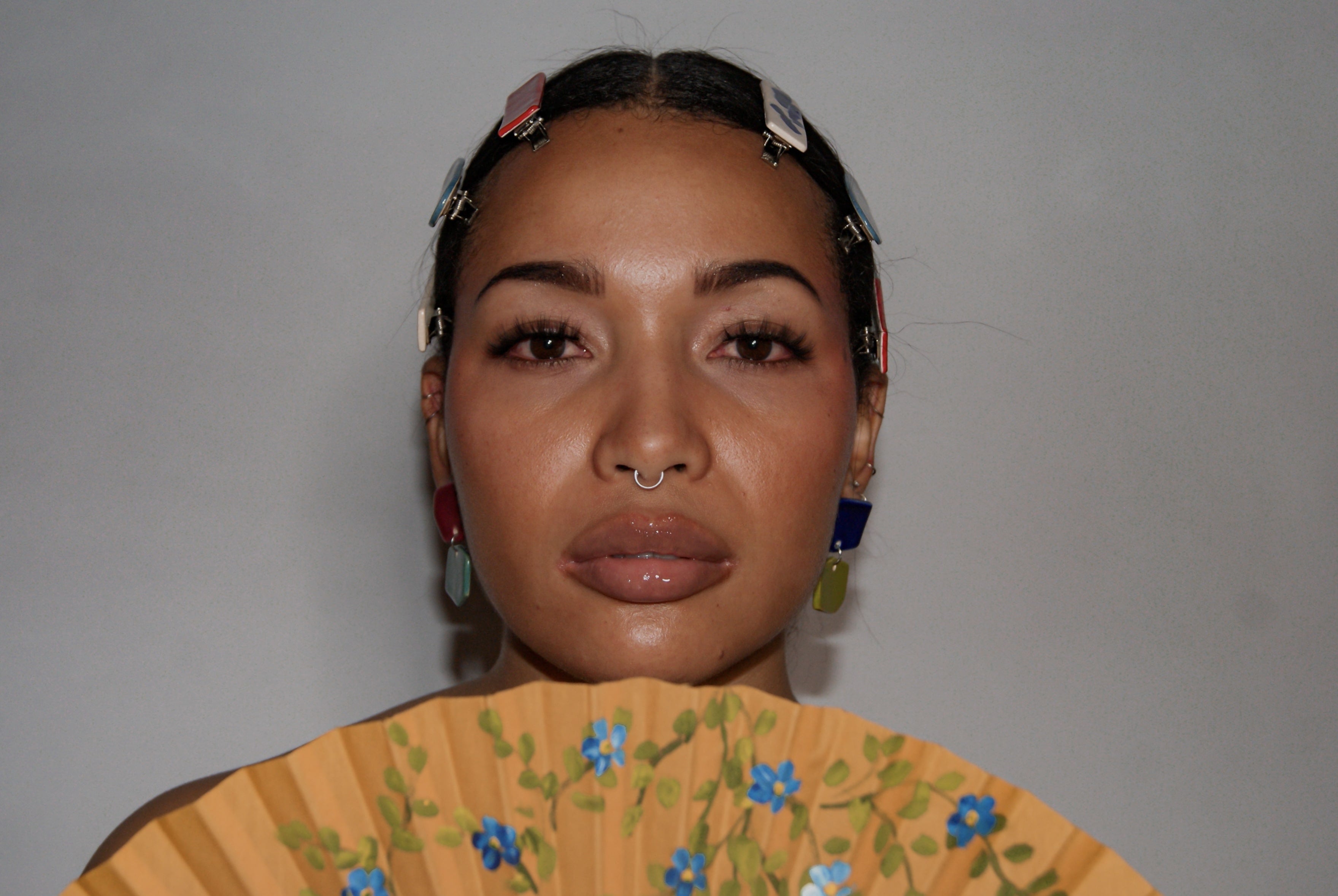 Blanca Olmos Studio Aura Earrings Pink Turquoise Blue Lime Green drop dangle geometric organic shape hand made spain albacete stud ceramic stainless steel hair clip accessory red blue speckled blue white barrette glazed glossy international slow fashion emerging designer global brand free delivery independent imported imitation costume jewelry