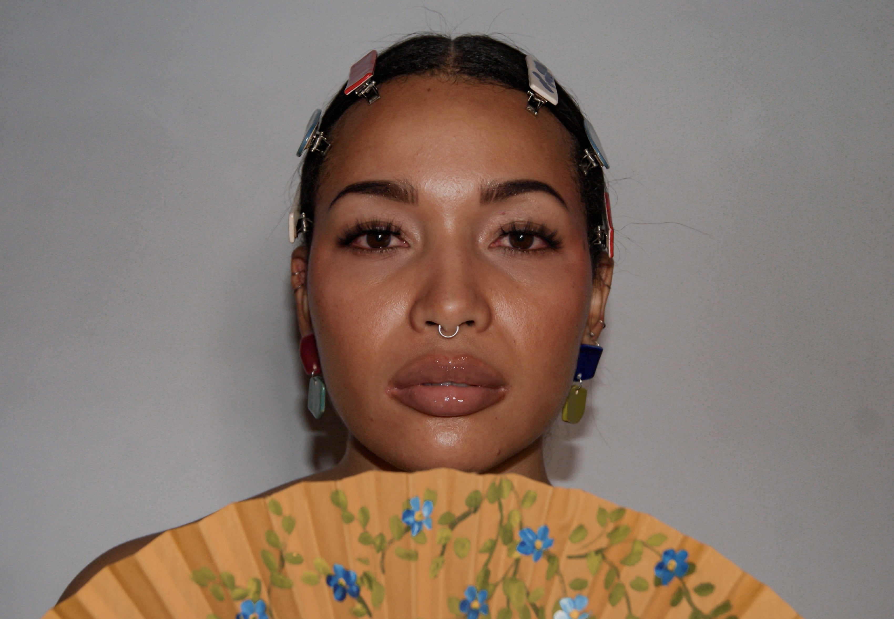 Blanca Olmos Studio Aura Earrings Pink Turquoise Blue Lime Green drop dangle geometric organic shape hand made spain albacete stud ceramic stainless steel hair clip accessory red blue speckled blue white barrette glazed glossy international slow fashion emerging designer global brand free delivery independent imported imitation costume jewelry