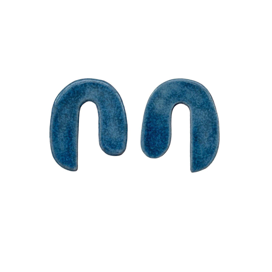 Blanca Olmos Studio Valentina Earrings Blue Speckled u shape hand made spain albacete stud drop pattern ceramic stainless steel international slow fashion emerging designer global brand free delivery independent imported imitation costume jewelry accessory