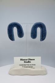 Blanca Olmos Studio Valentina Earrings Blue Speckled u shape hand made spain albacete stud drop pattern ceramic stainless steel international slow fashion emerging designer global brand free delivery independent imported imitation costume jewelry accessory