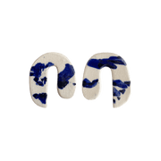 Blanca Olmos Studio Valentina Earrings Blue White u shape hand made spain albacete stud drop pattern ceramic stainless steel international slow fashion emerging designer global brand free delivery independent imported imitation costume jewelry accessory