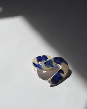 Blanca Olmos Studio Valentina Earrings Blue White u shape hand made spain albacete stud drop pattern ceramic stainless steel international slow fashion emerging designer global brand free delivery independent imported imitation costume jewelry accessory