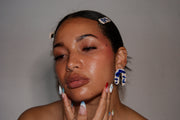 Blanca Olmos Studio Valentina Earrings Blue White u shape hand made spain albacete stud drop pattern ceramic hair clip accessory blue white pattern stainless steel international slow fashion emerging designer global brand free delivery independent imported imitation costume jewelry