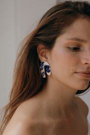 Blanca Olmos Studio Valentina Earrings Blue White u shape hand made spain albacete stud drop pattern ceramic stainless steel international slow fashion emerging designer global brand free delivery independent imported imitation costume jewelry accessory