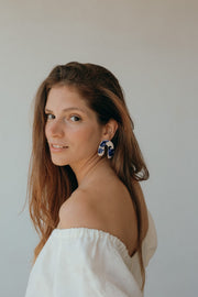 Blanca Olmos Studio Valentina Earrings Blue White u shape hand made spain albacete stud drop pattern ceramic stainless steel international slow fashion emerging designer global brand free delivery independent imported imitation costume jewelry accessory