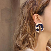 Blanca Olmos Studio Valentina Earrings Blue White u shape hand made spain albacete stud drop pattern ceramic stainless steel international slow fashion emerging designer global brand free delivery independent imported imitation costume jewelry accessory