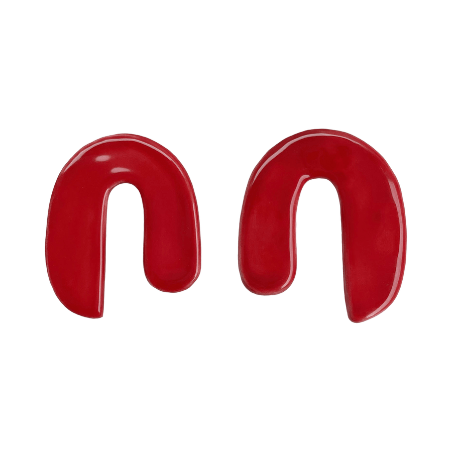 Blanca Olmos Studio Valentina Earrings Red u shape hand made spain albacete stud drop pattern ceramic stainless steel international slow fashion emerging designer global brand free delivery independent imported imitation costume jewelry accessory