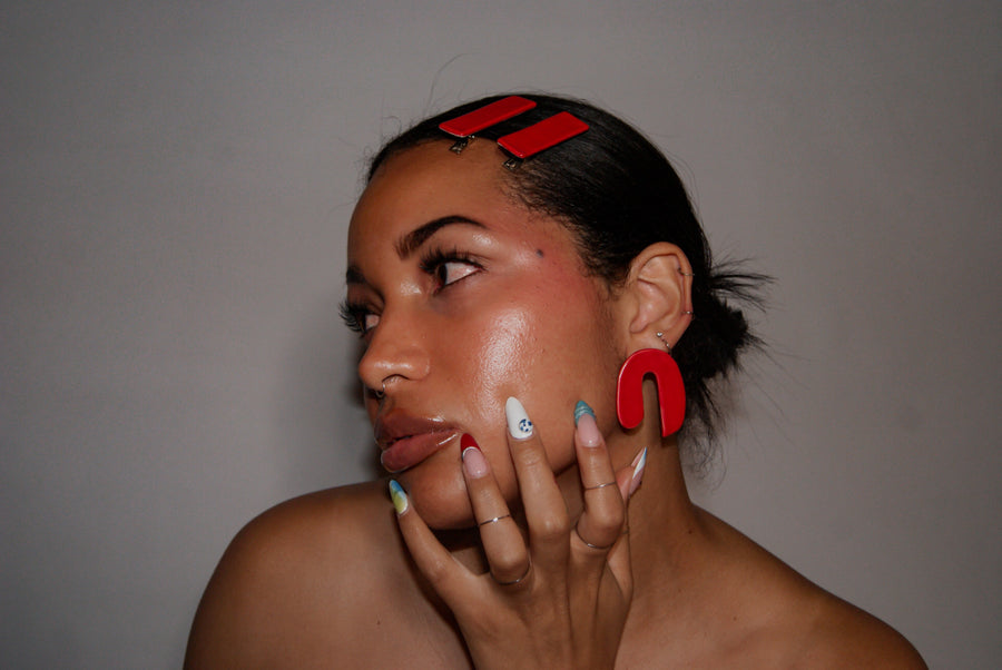 Blanca Olmos Studio Valentina Earrings Red u shape hand made spain albacete stud drop pattern ceramic hair clip red accessory barrette glazed glossy stainless steel international slow fashion emerging designer global brand free delivery independent imported imitation costume jewelry