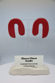 Blanca Olmos Studio Valentina Earrings Red u shape hand made spain albacete stud drop pattern ceramic stainless steel international slow fashion emerging designer global brand free delivery independent imported imitation costume jewelry accessory