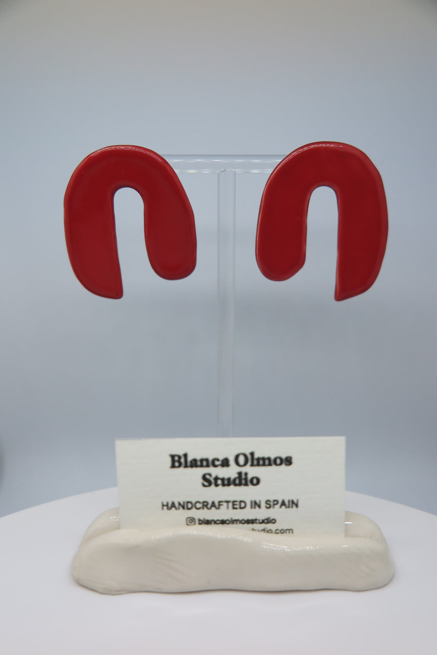 Blanca Olmos Studio Valentina Earrings Red u shape hand made spain albacete stud drop pattern ceramic stainless steel international slow fashion emerging designer global brand free delivery independent imported imitation costume jewelry accessory