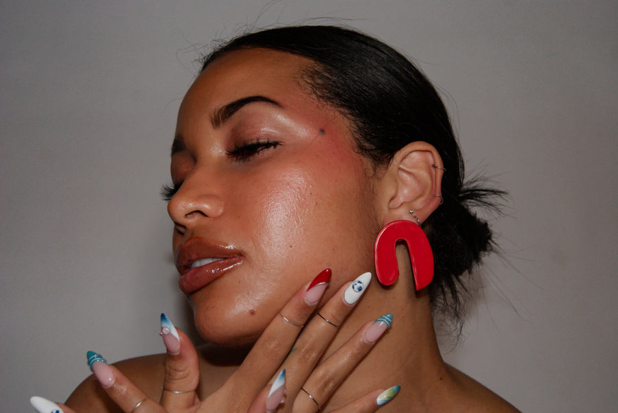 Blanca Olmos Studio Valentina Earrings Red u shape hand made spain albacete stud drop pattern ceramic stainless steel international slow fashion emerging designer global brand free delivery independent imported imitation costume jewelry accessory