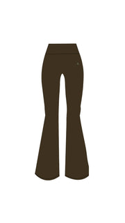 dark brown activewear matching set high waist waisted rise flare leggings contrast trim round neck minimal stretchy pilates yoga tennis golf strength training everyday soft freedom light support gym clothes athleisure workout inala quito ecuador slow fashion international global handmade sustainable