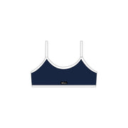 navy blue white activewear matching set crop top spaghetti strap sleeveless contrast trim round neck stretchy pilates yoga tennis golf strength training everyday soft freedom light support gym clothes athleisure workout inala quito ecuador slow fashion international global handmade sustainable