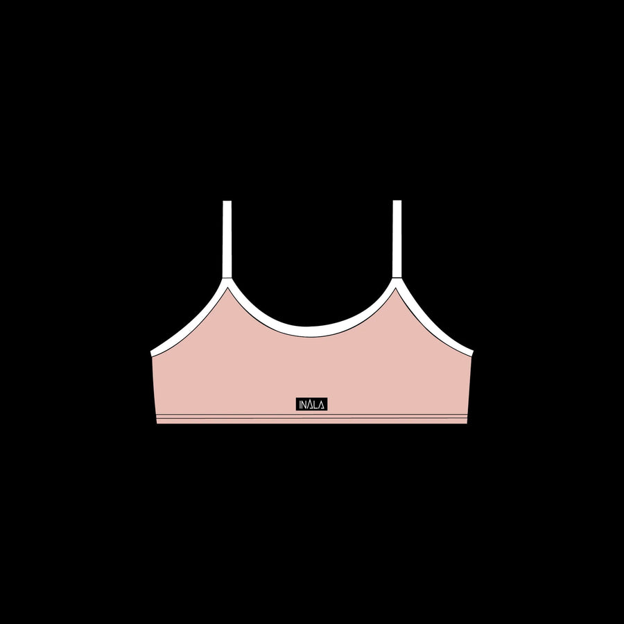 light pale baby pink white activewear matching set crop top spaghetti strap sleeveless contrast trim round neck stretchy pilates yoga tennis golf strength training everyday soft freedom light support gym clothes athleisure workout inala quito ecuador slow fashion international global handmade sustainable