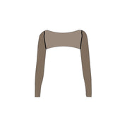 taupe tan brown activewear matching set bolero layering long sleeve stretchy pilates yoga tennis golf strength training everyday soft freedom light support gym clothes athleisure workout inala quito ecuador slow fashion international global handmade sustainable