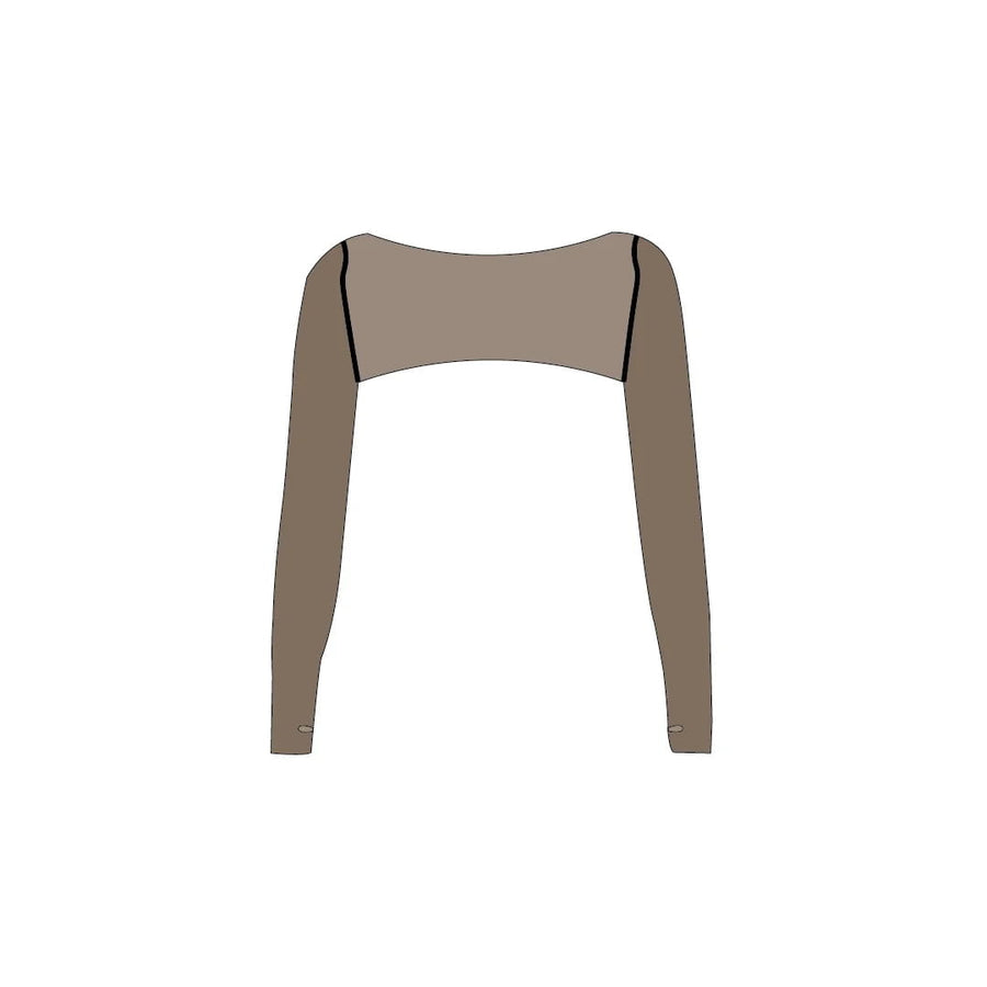 taupe tan brown activewear matching set bolero layering long sleeve stretchy pilates yoga tennis golf strength training everyday soft freedom light support gym clothes athleisure workout inala quito ecuador slow fashion international global handmade sustainable