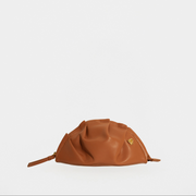 mini gyoza bag brown caramel purse handbag crossbody shoulder tan gold hardware wrist strap adjustable long strap leather zipper madrid spain international fashion imported independent designer slow fashion brand