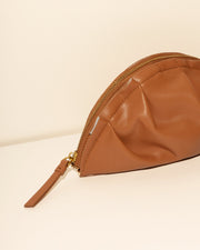 mini gyoza bag brown caramel purse handbag crossbody shoulder tan gold hardware wrist strap adjustable long strap leather zipper madrid spain international fashion imported independent designer slow fashion brand