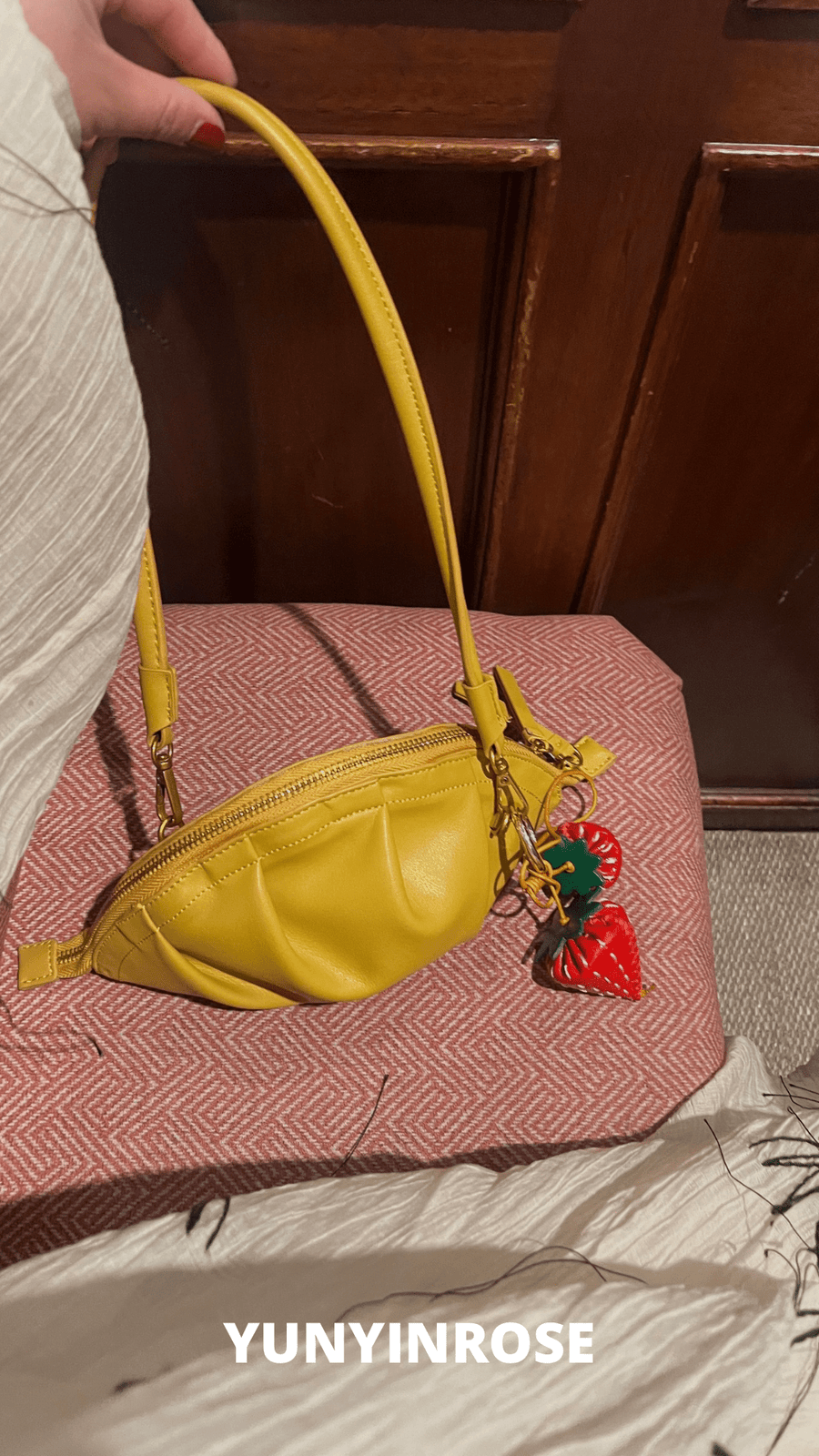 mini gyoza bag mustard yellow purse handbag crossbody shoulder convertible gold hardware short strap adjustable long strap leather zipper madrid spain international fashion imported independent designer slow fashion brand