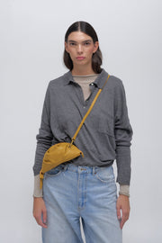 mini gyoza bag mustard yellow purse handbag crossbody shoulder convertible gold hardware short strap adjustable long strap leather zipper madrid spain international fashion imported independent designer slow fashion brand