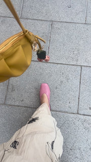 mini gyoza bag mustard yellow purse handbag crossbody shoulder convertible gold hardware short strap adjustable long strap leather zipper madrid spain international fashion imported independent designer slow fashion brand