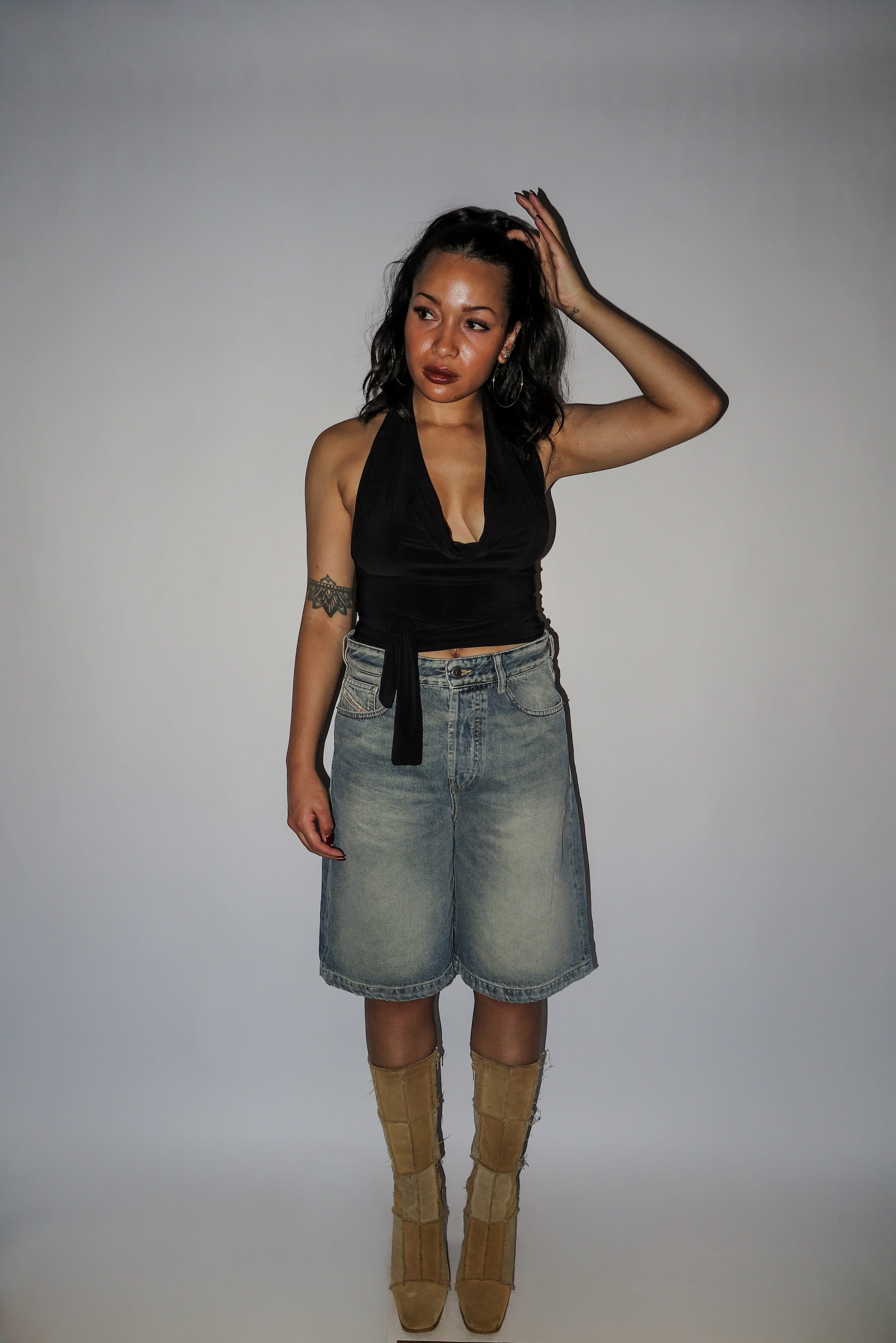black halter top cowl neck multi way off shoulder asymmetric stretchy crop top yunifz xalapa monterrey mexico versatile slow fashion international global handmade