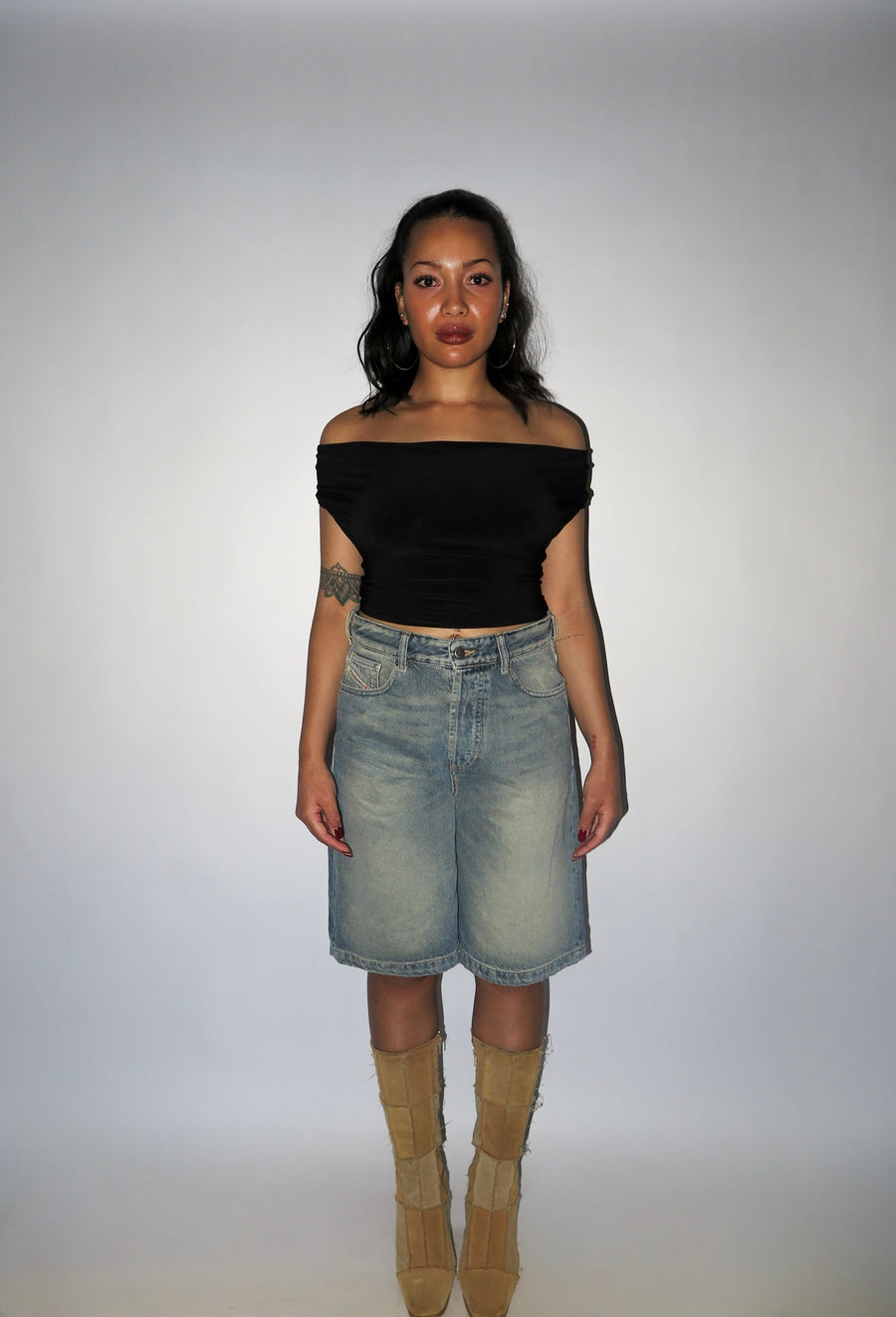 black halter top cowl neck multi way off shoulder asymmetric stretchy crop top yunifz xalapa monterrey mexico versatile slow fashion international global handmade